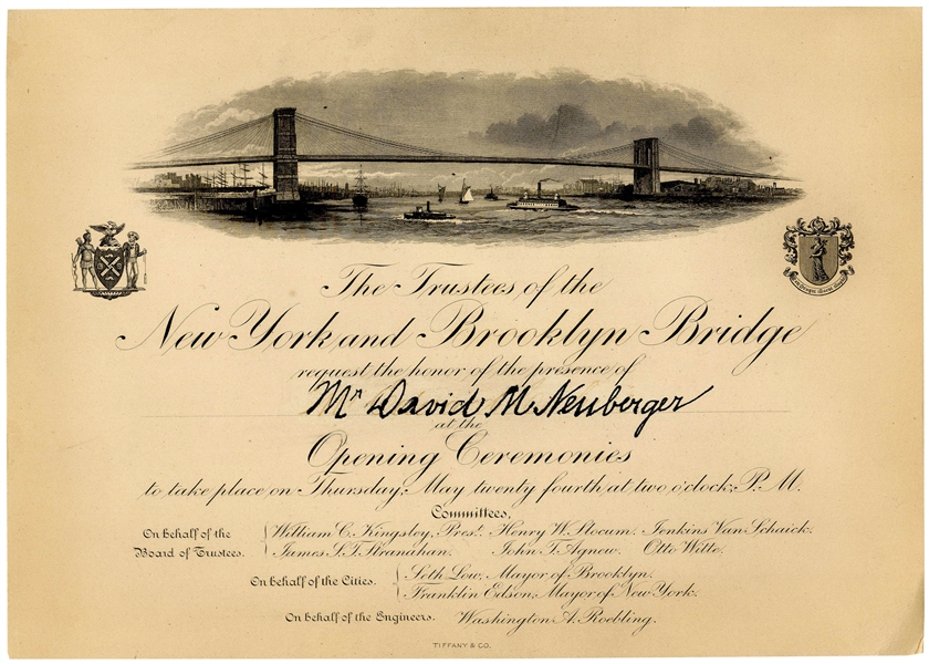 1883 Invitation to the Brooklyn Bridge Opening Ceremonies -- Made by Tiffany & Co.